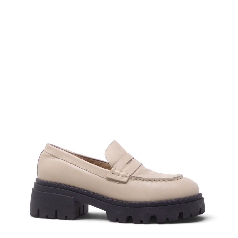Free People Lyra Womens Loafers Beige Leather Platform Lug Sole 38 / 7.5